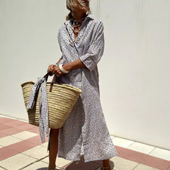 Striped Shirt Dress with Belt – Button-Front Midi Dress Summer