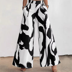 Black & White Wide-Leg Pants – Rayon Spandex Cold Wash Casual