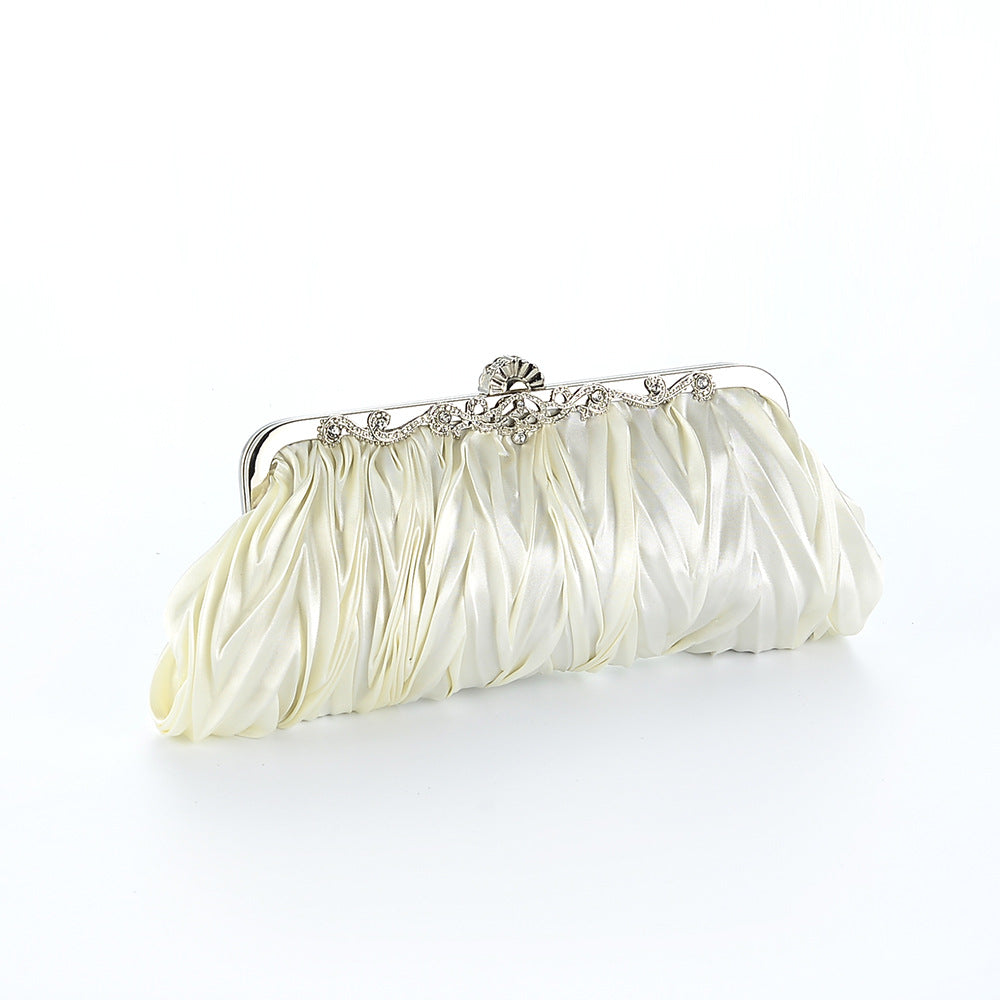 Ruby Red Pleated Clutch – Satin Bridesmaid Chain Strap Bag