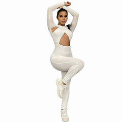 Long-Sleeve Athleisure Jumpsuit – Polyester Spandex Cold Wash