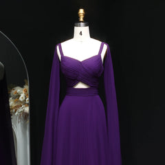 Fuchsia Chiffon Evening Dress with Cape Sleeves – Elegant Yellow Accent Arabic Formal Gown