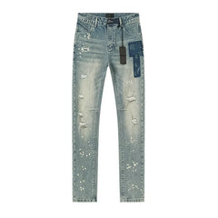RTA Men's Slim Fit Graffiti Print Skinny Jeans – Destroyed Hole Detail Long Denim Pants