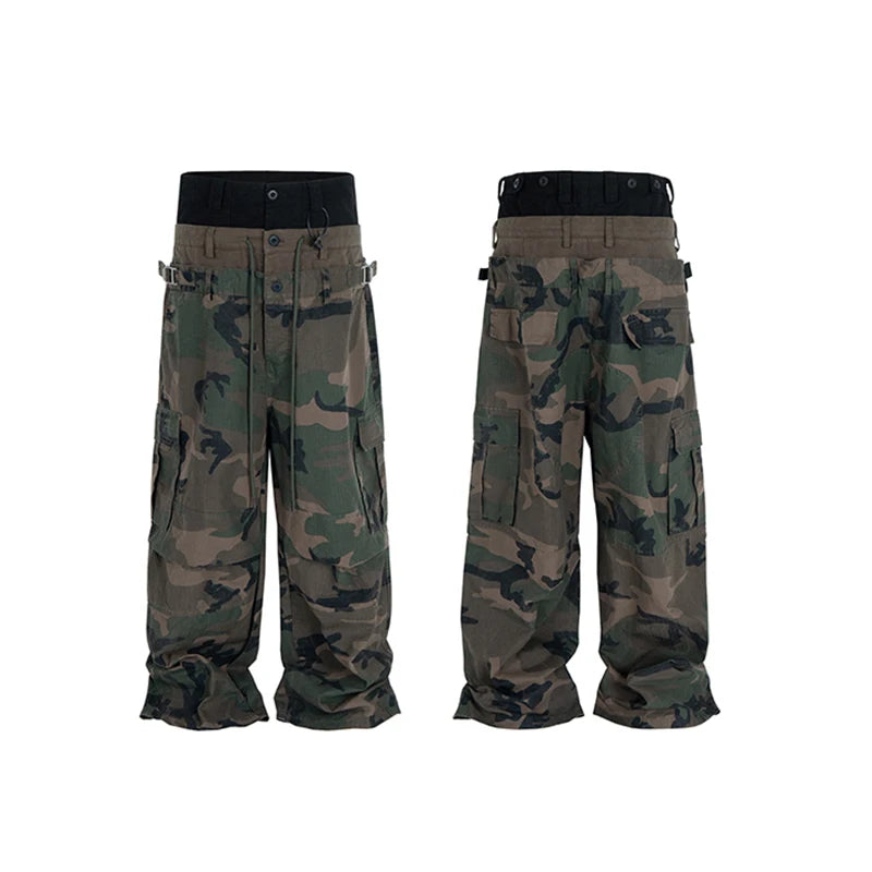 CUT-UP Double-Waist Patchwork Jeans - Unisex Baggy Straight Denim Trousers