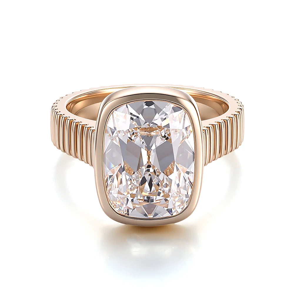 18K Solid Gold Moissanite Engagement Ring – Elongated Cushion Cut 6.5 CT Statement Ring