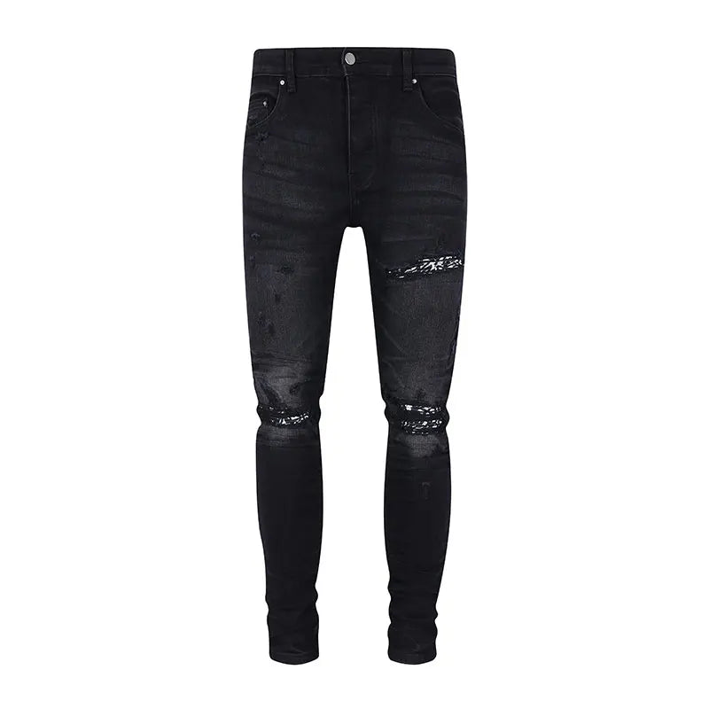 Designer Black Denim Jeans for Men – Washed Slim Fit Streetwear Pants