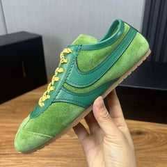 Genuine Leather & Faux Suede Lace-Up Sneakers for Women