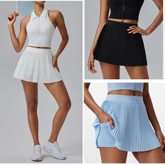 Floral Pleated Sports Skirt for Women – Quick-Dry Tennis Badminton Skort with Built-in Shorts