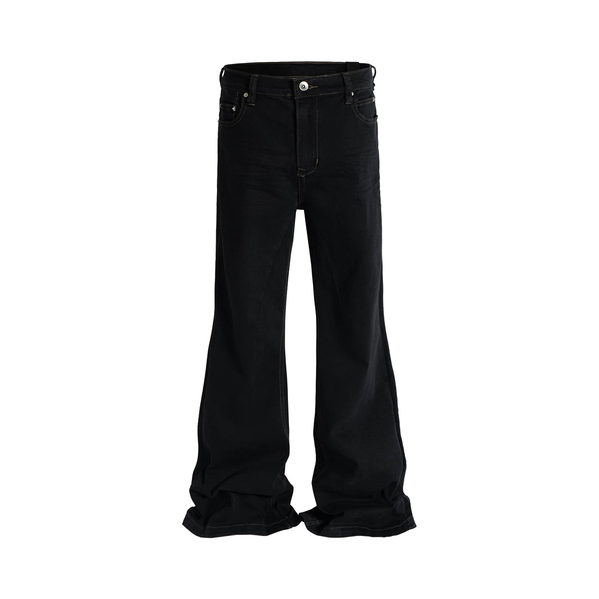 RO Style Ribbons Flared Jeans Men - Black Stretch Baggy High Street Denim