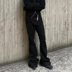 RO Style Ribbons Flared Jeans Men - Black Stretch Baggy High Street Denim