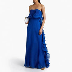 Strapless Pleated Chiffon Gown – Maxi Length Formal Wedding Guest