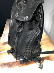 Vintage Rewashed Cowhide Leather Backpack - Black Retro Travel Bag for Men & Women