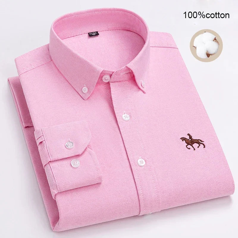 Large Size Men's Oxford Shirt – 100% Pure Cotton Long Sleeve Business Casual Shirt