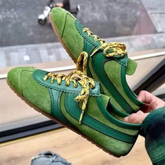 Genuine Leather & Faux Suede Lace-Up Sneakers for Women