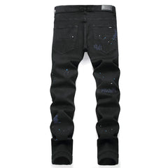 Men's Spring Slim Straight Jeans – Embroidered Cross Medal Detail