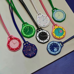 Octagonal Pocket Watch – Quartz Fob Pendant Genuine Leather 18in