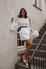 Luxury Handmade 3D Floral Two-Piece Wedding Dress – Short Trumpet Sleeve Bridal Set