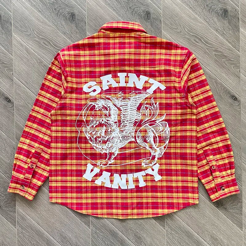 SAINT VANITY Retro Plaid Shirt Jacket – Unisex Long-Sleeve Color-Matched Layering Piece