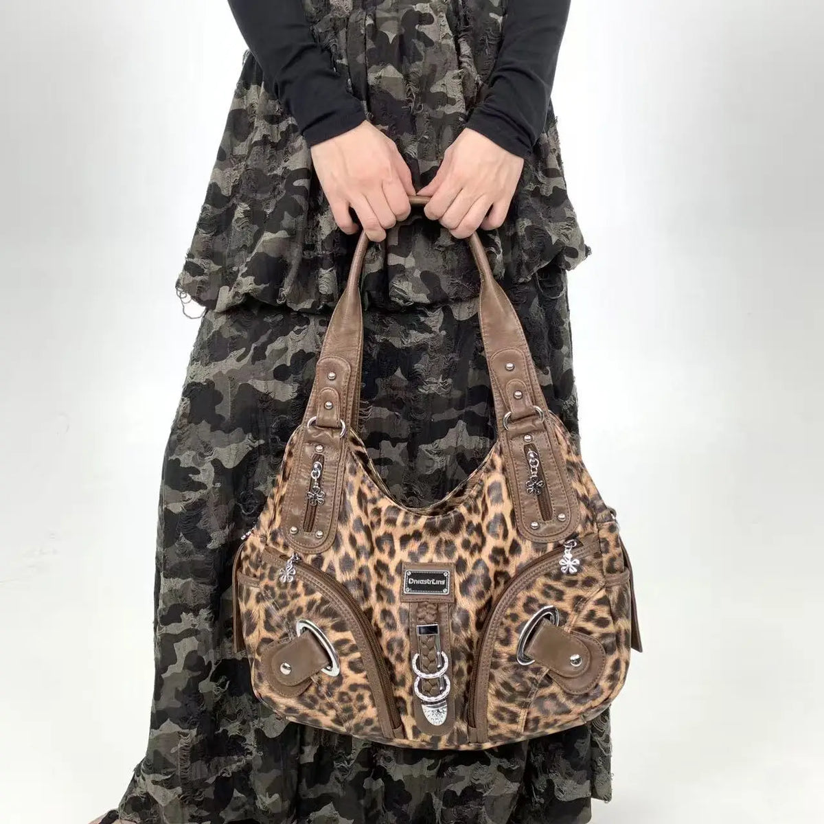 Leopard Dumpling Handbag - Large Top Handle Shoulder Tote Bag for Women