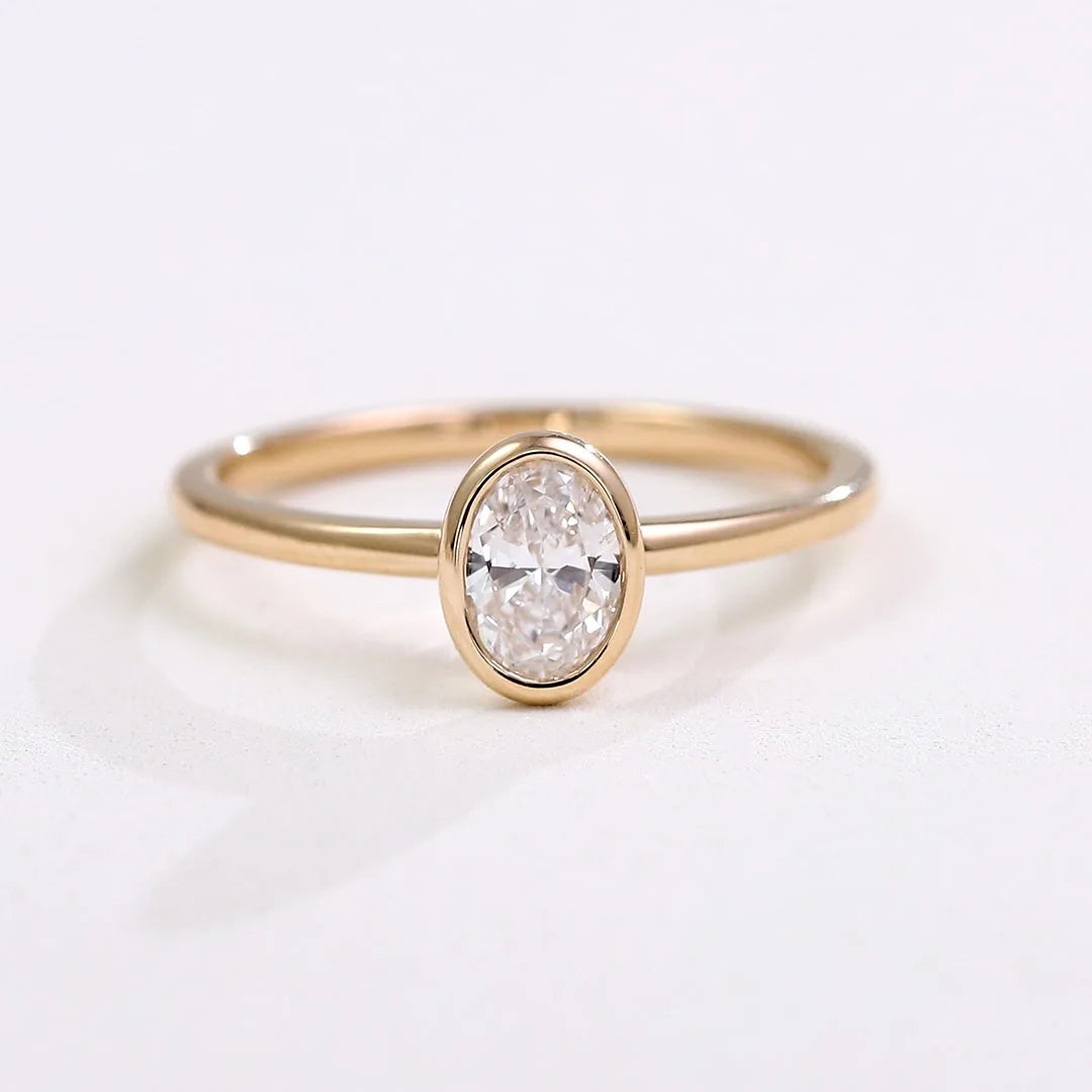 14K/18K Solid Gold Stackable Ring Set – Emerald, Oval & Pear Lab-Grown Diamond Trio