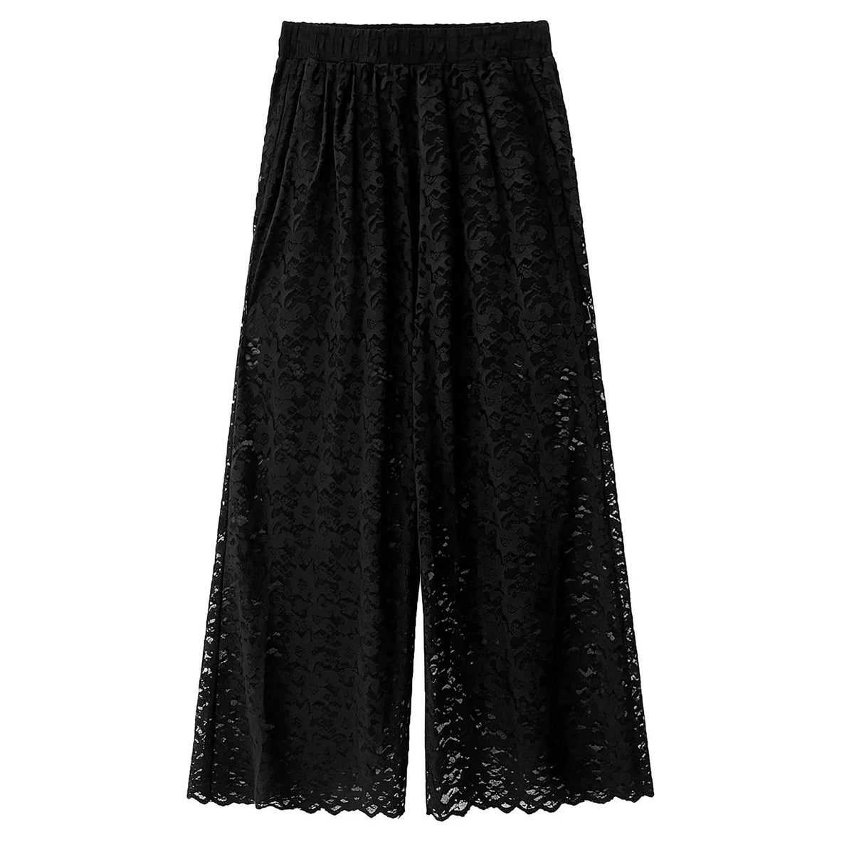 Black Lace Cutout Wide-Leg Pants – Polyester Spandex Cold Wash