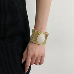 Open Cuff Bangle Bracelet for Women – Brushed Statement Gemstone Jewelry