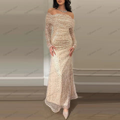 Vintage Glitter Sequin Evening Dress – Sparkling Prom Gown with Sequin Appliques