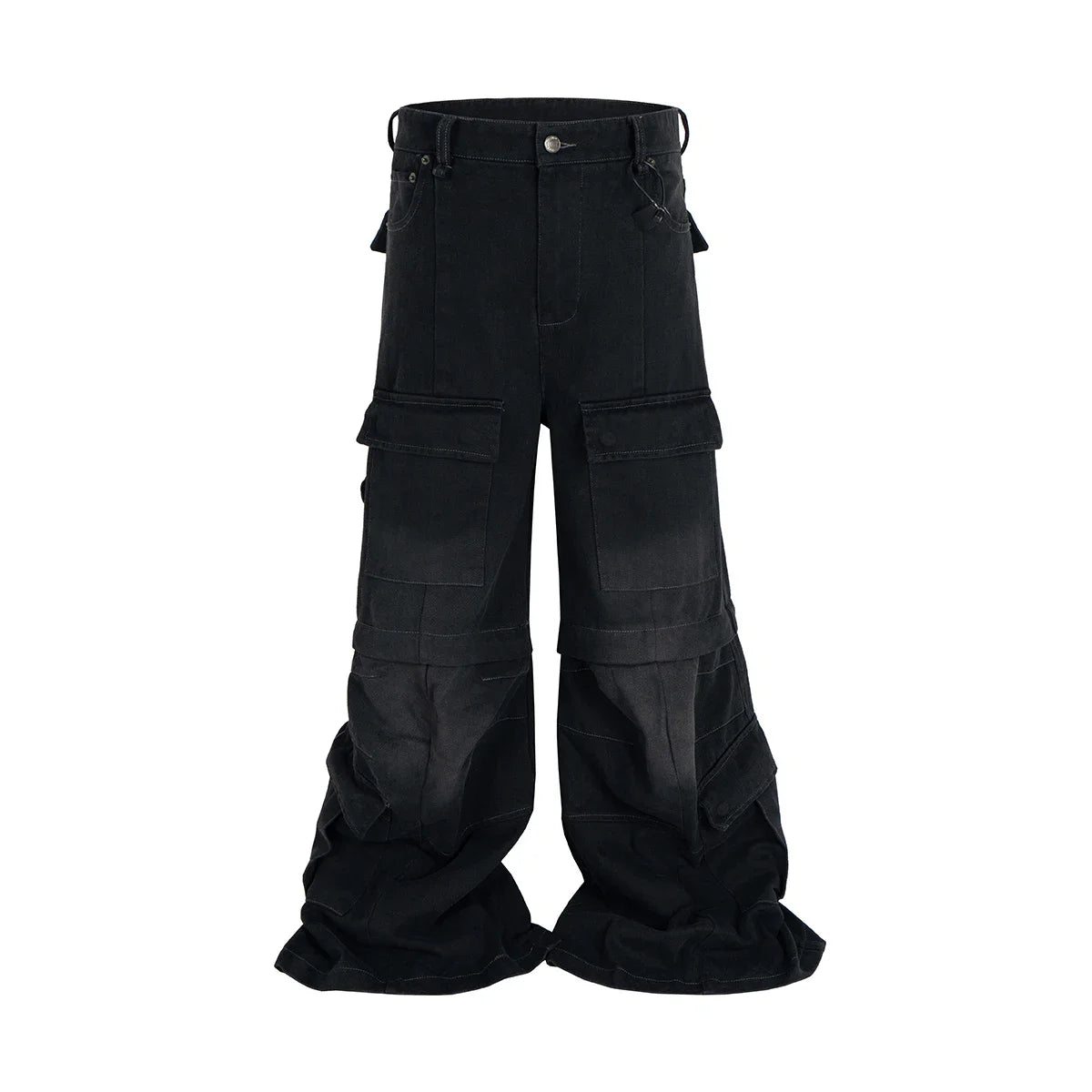 Vintage Washed Detachable Flared Cargo Overalls - Men's Baggy Boot Cut Streetwear Trousers
