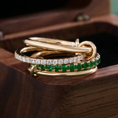 18K Solid Gold Stacking Rings – Lab-Grown Diamond & Tsavorite Gemstone Bands |