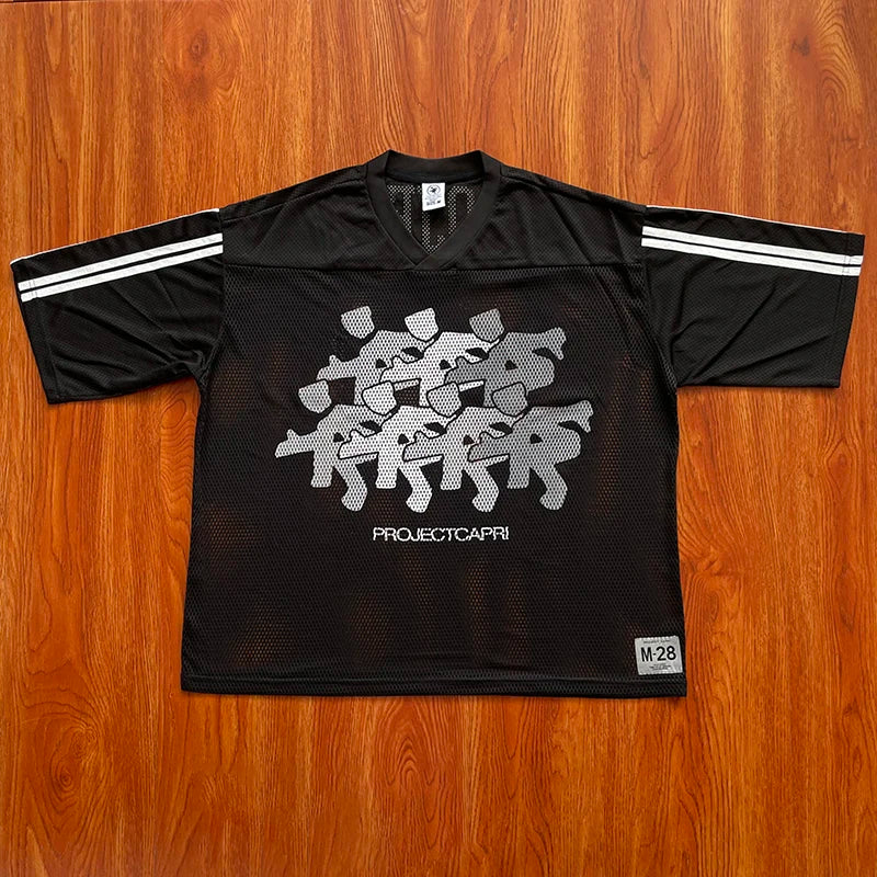 Project Capri Emergency Portrait Tee - European Graffiti Mesh Loose Fit T-Shirt
