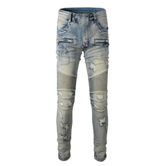 High Street Men's Retro Washed Biker Jeans – Slim Fit