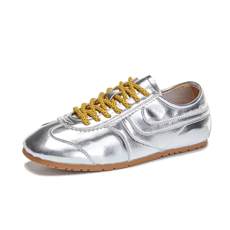 Genuine Leather & Faux Suede Lace-Up Sneakers for Women