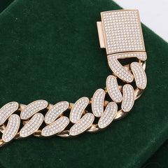 10K/14K Solid Gold Cuban Link Bracelet – 15mm Lab-Grown Diamond Encrusted Chain