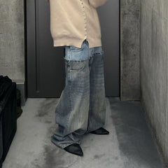 CUT-UP Double-Waist Patchwork Jeans - Unisex Baggy Straight Denim Trousers