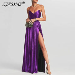 2026 Strapless Backless Slit Maxi Dress – High-Waist Hollow Bronzing Pleated Long Dress