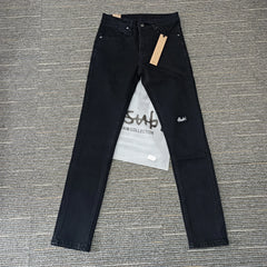 Retro Low Rise Skinny Jeans - Light Blue Ripped Stretch Denim - Unisex