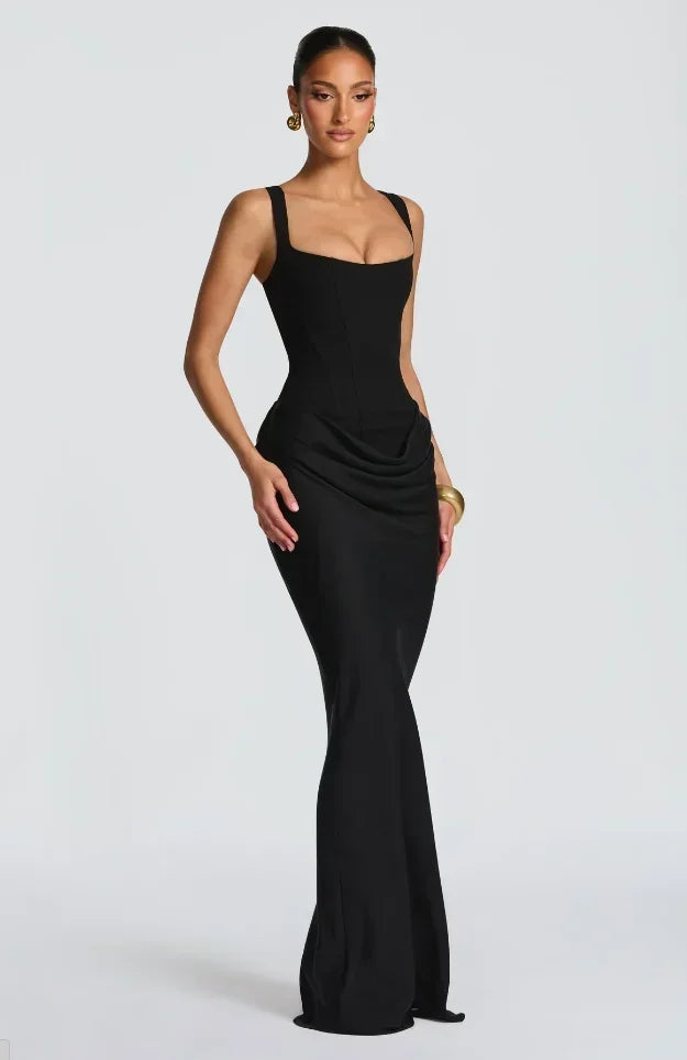 Women's Square-Neck Halter Mini Dress – Pleated Sleeveless Backless Bodycon Dress with High Waist