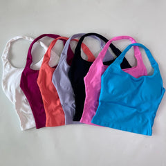 Seamless Halter Gym Top for Women – Backless Longline Strappy Yoga Tank