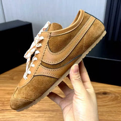 Genuine Leather & Faux Suede Lace-Up Sneakers for Women