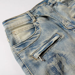 High Street Men's Retro Washed Biker Jeans – Slim Fit