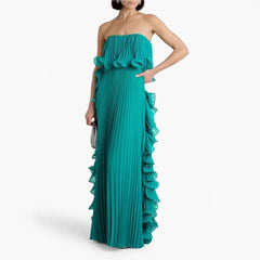 Strapless Pleated Chiffon Gown – Maxi Length Formal Wedding Guest