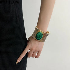 Open Cuff Bangle Bracelet for Women – Brushed Statement Gemstone Jewelry