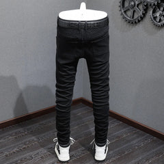Black Skinny Fit Men's Jeans – High Street Stretch Denim with Ripped Details