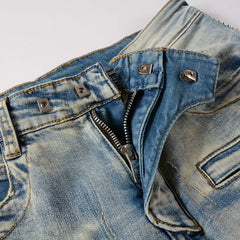 High Street Men's Retro Washed Biker Jeans – Slim Fit