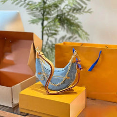 Classic Denim Canvas Moon Bag – Versatile Crossbody & Shoulder Handbag for Women