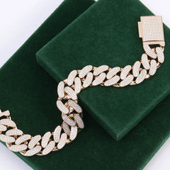 10K/14K Solid Gold Cuban Link Bracelet – 15mm Lab-Grown Diamond Encrusted Chain