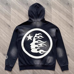 HS Wash Water Heavy Hoodie - Diamond Set Embellished Casual Sweatshi