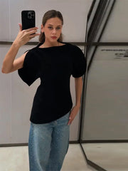 Elegant Lace-Trim Patchwork Blouse for Women – Asymmetrical Hem Solid Top | 2026