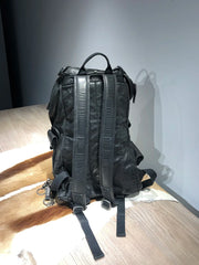 Vintage Rewashed Cowhide Leather Backpack - Black Retro Travel Bag for Men & Women