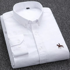 Large Size Men's Oxford Shirt – 100% Pure Cotton Long Sleeve Business Casual Shirt
