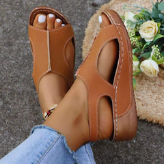 Women's Peep-Toe Wedge Sandals – Elastic Strap 2.5" Heel
